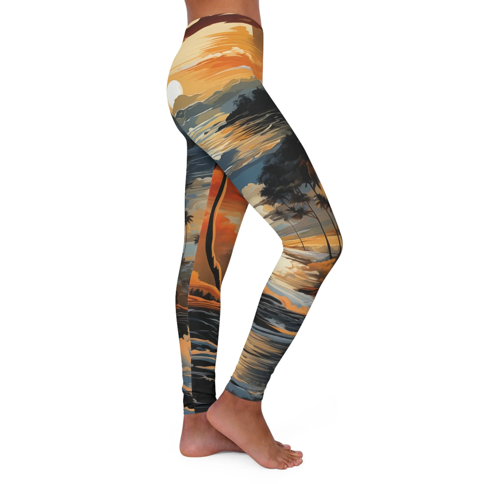 Women's Spandex Leggings - Bjrn Padmasana Palm Trees