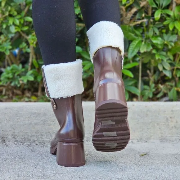 Women's Chunky Block Heel Ankle Boots Brown Color
