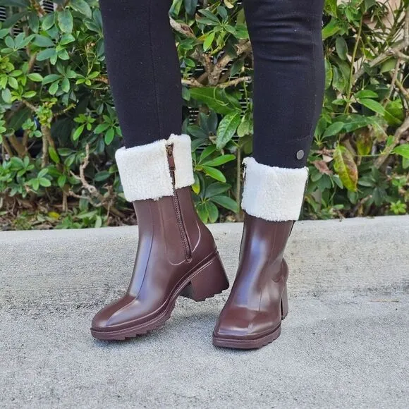 Women's Chunky Block Heel Ankle Boots Brown Color