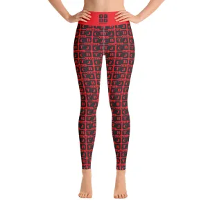 Yoga Leggings "2021-0091 Red (Black Logo)"