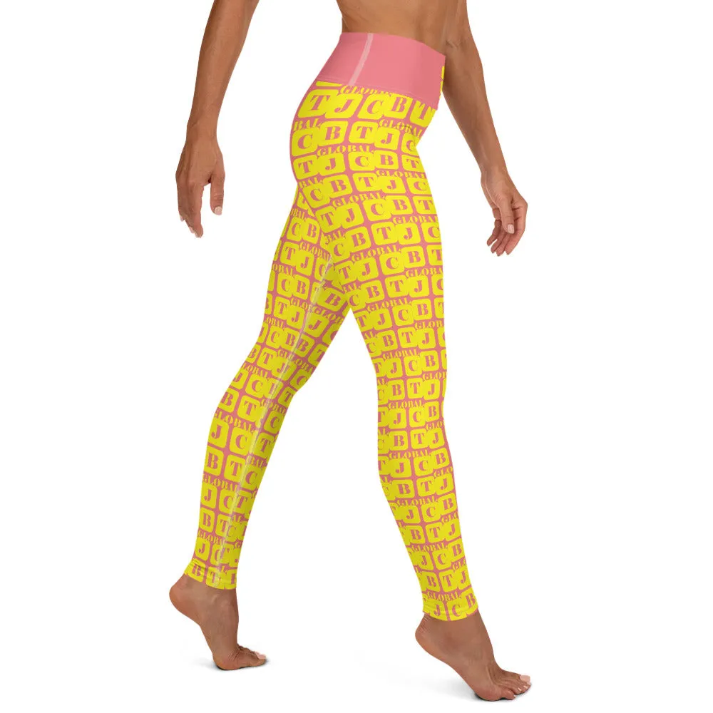 Yoga Leggings "2021-0211 Pink (Yellow Logo)"