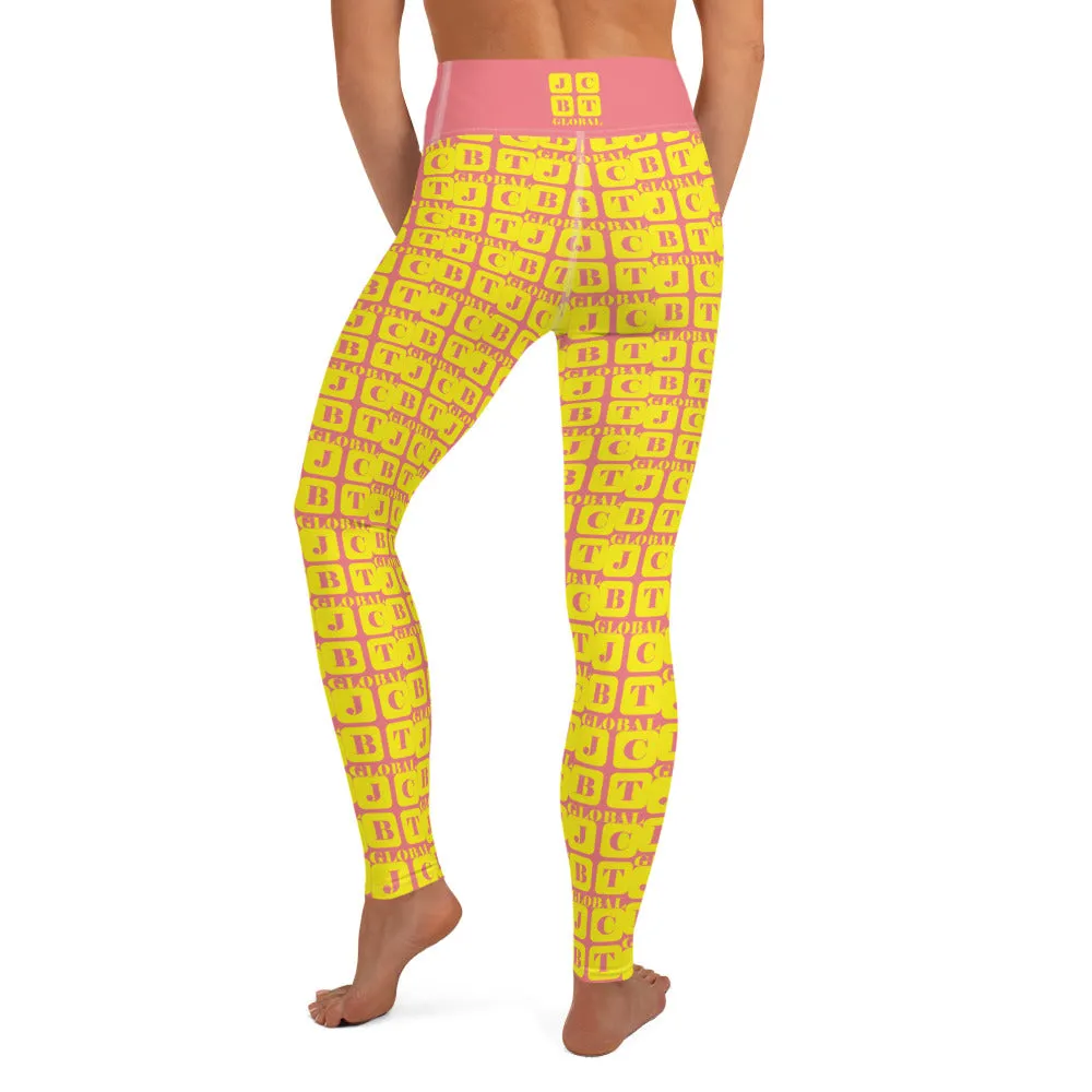 Yoga Leggings "2021-0211 Pink (Yellow Logo)"