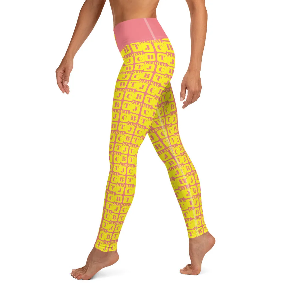 Yoga Leggings "2021-0211 Pink (Yellow Logo)"