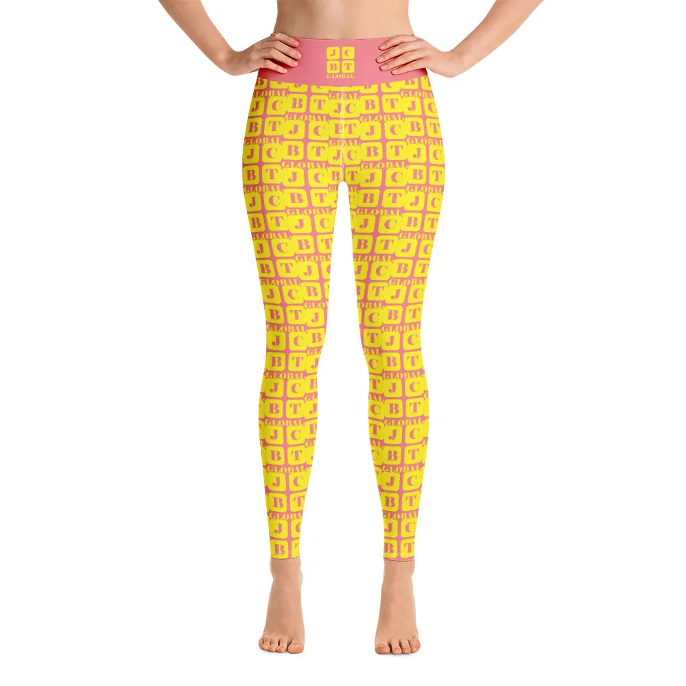Yoga Leggings "2021-0211 Pink (Yellow Logo)"