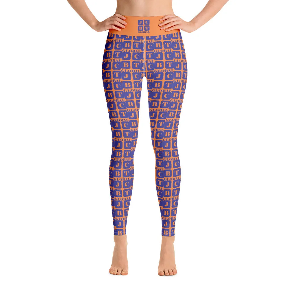 Yoga Leggings "2021-0321 Orange (Blue Logo)"