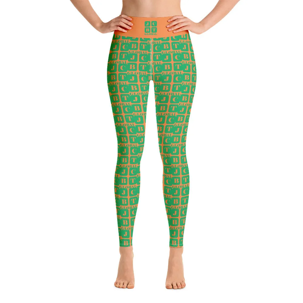 Yoga Leggings "2021-0411 Orange (Green Logo)"