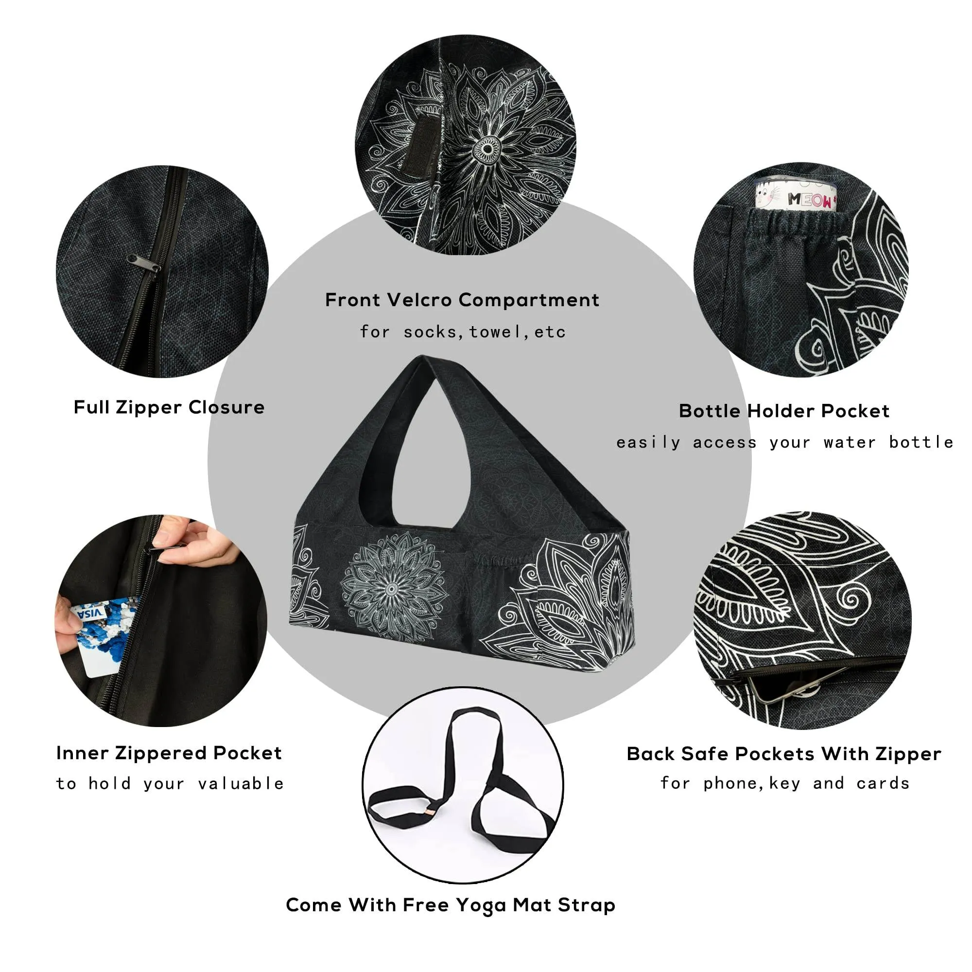 Yoga Mat Bag - Large Yoga Bag with Yoga Mat Strap, Zipper and Pockets - Yoga Bags and Carriers Fits All Your Stuff - Yoga Mat Bags for Women Fits Most Size Mats
