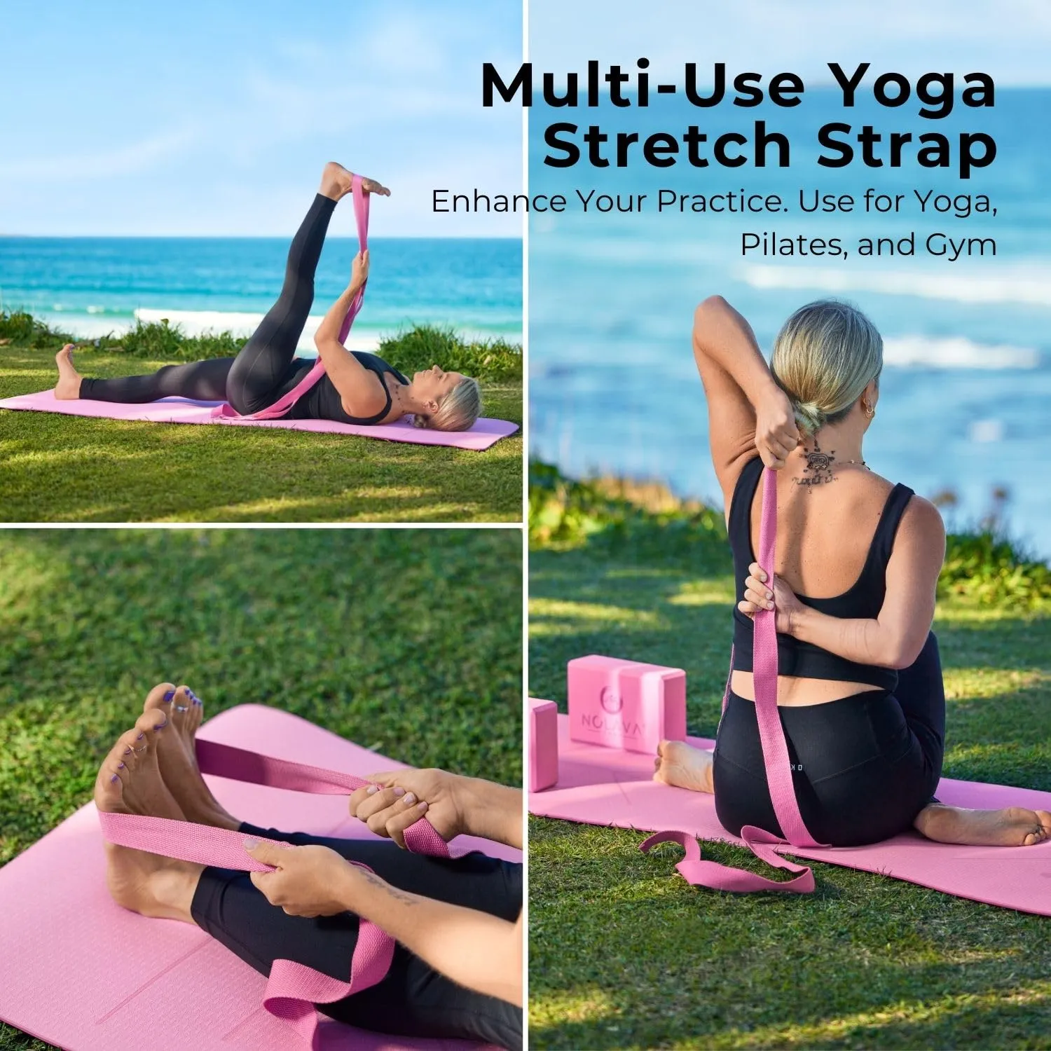 Yoga Mat Set - 6 Piece TPE Pink Yoga Mat - 72" x 24" Yoga Mat Yoga Knee Pad Cushion extra yoga accessorie,2 High Density EVA Yoga Blocks,1 Yoga Strap &1Yoga Mat Slap Band, yoga kit for home workout