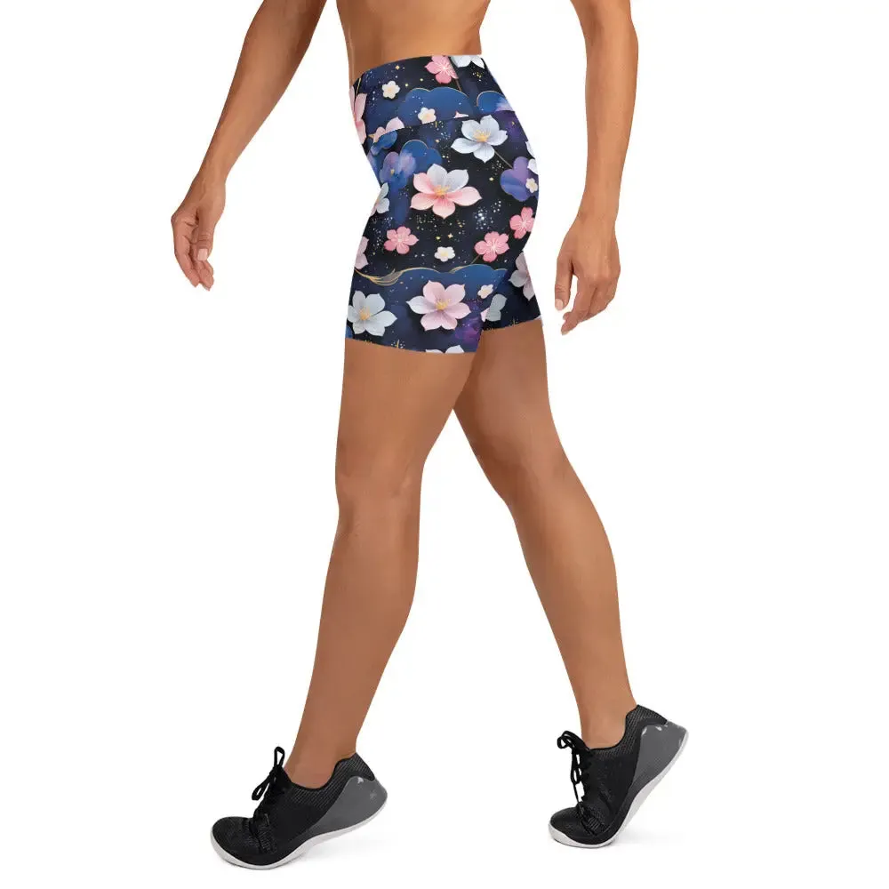 Yoga Shorts - Midnight Sakura