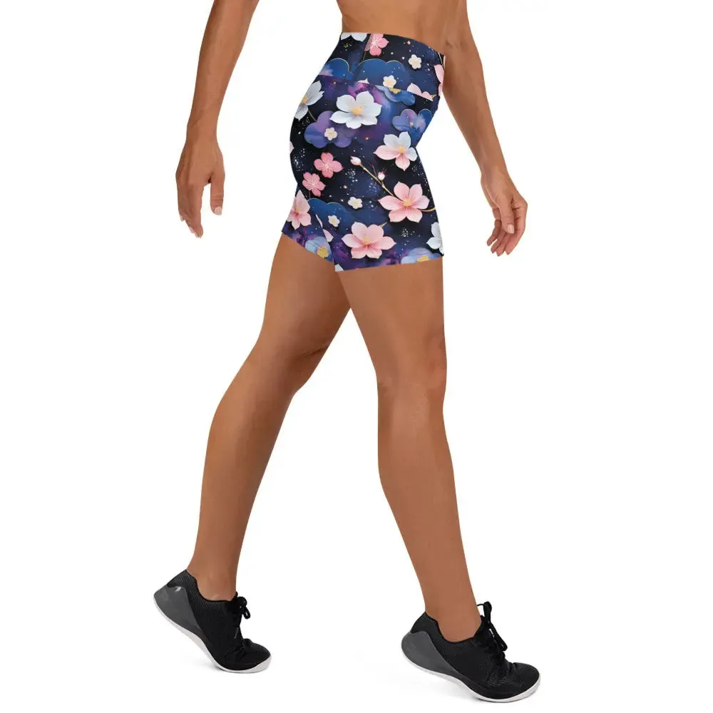 Yoga Shorts - Midnight Sakura